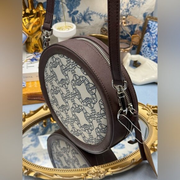 🆕 VIVIENNE WESTWOOD 🧿 NWT Debbie Round Crossbody Bag, Brown & Jacquard - AUTH - Picture 6 of 15